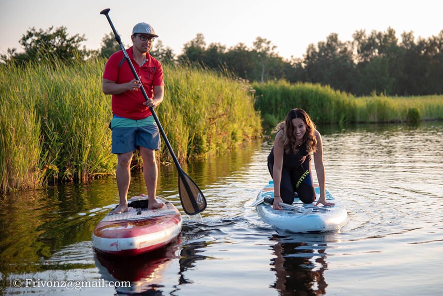 falling and getting up with paddle boarding